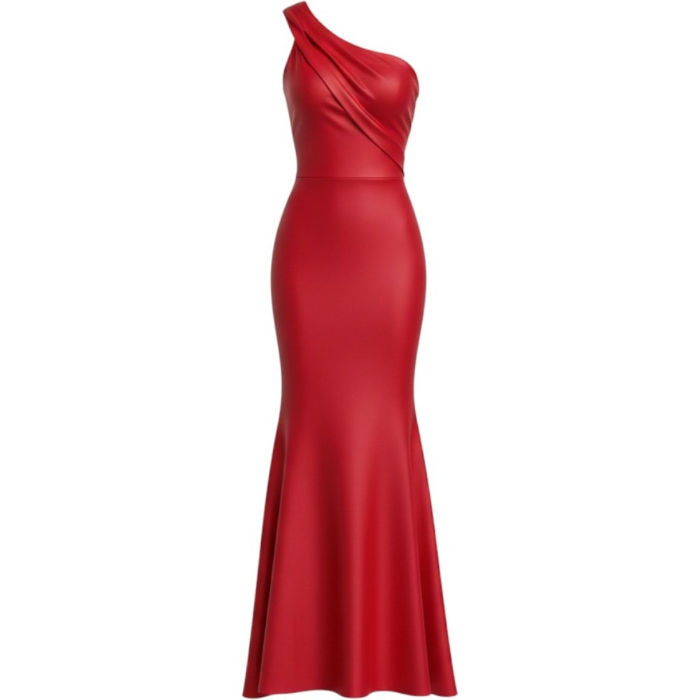 Fashion Nova Prize Worthy Mermaid Gown Red One Shoulder Rosette Dress XL D7393